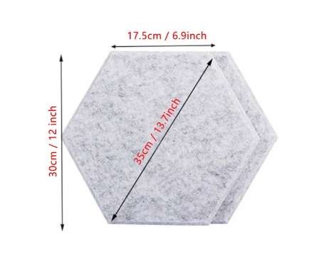 Hexagon Design-Decorative Polyester Fiber Acoustic Panel/14x12.2xinx9mm/1600gsm/B1 Fire Rating