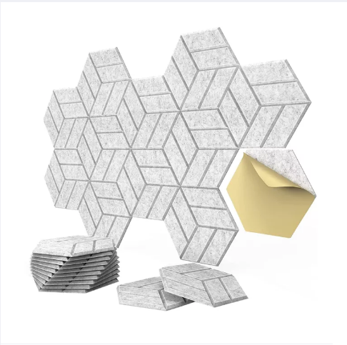 Decorative Hexagon Polyester Fiber Acoustic Panel with Self Adhesive-12in x 10in x 9mm