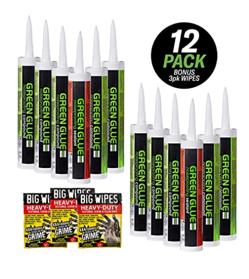 12 Pk Set - 10 Tubes Green Glue Noiseproofing Compound and 2 Tubes Adhesive Sealant