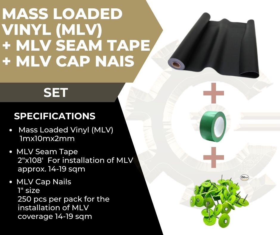 Mass Loaded Vinyl (MLV) Soundproofing Bundle – Includes MLV Roll, Seam Tape, and Cap Nails