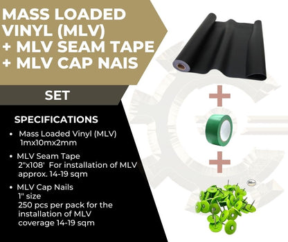 Mass Loaded Vinyl (MLV) Soundproofing Bundle – Includes MLV Roll, Seam Tape, and Cap Nails
