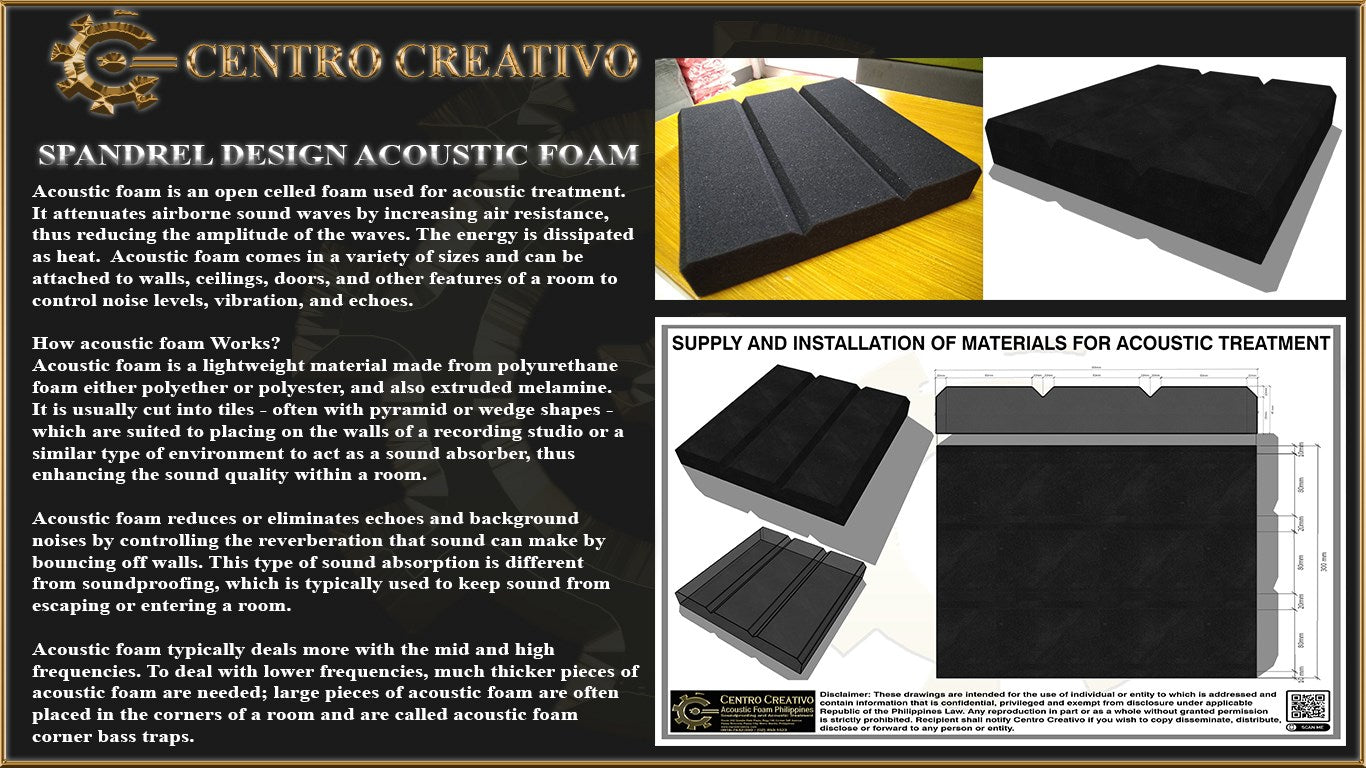 Spandrel Design Acoustic Foam 12in x 12in x 2in/Fire-Retardant/Non-Self Adhesive