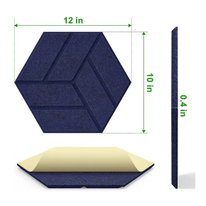 Decorative Hexagon Polyester Fiber Acoustic Panel with Self Adhesive-12in x 10in x 9mm